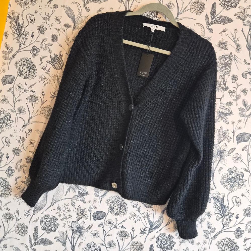 NWT Joe's Jeans Womens Medium Black Shimmer Ribbed Knit Cardigan Cozy Glam Party